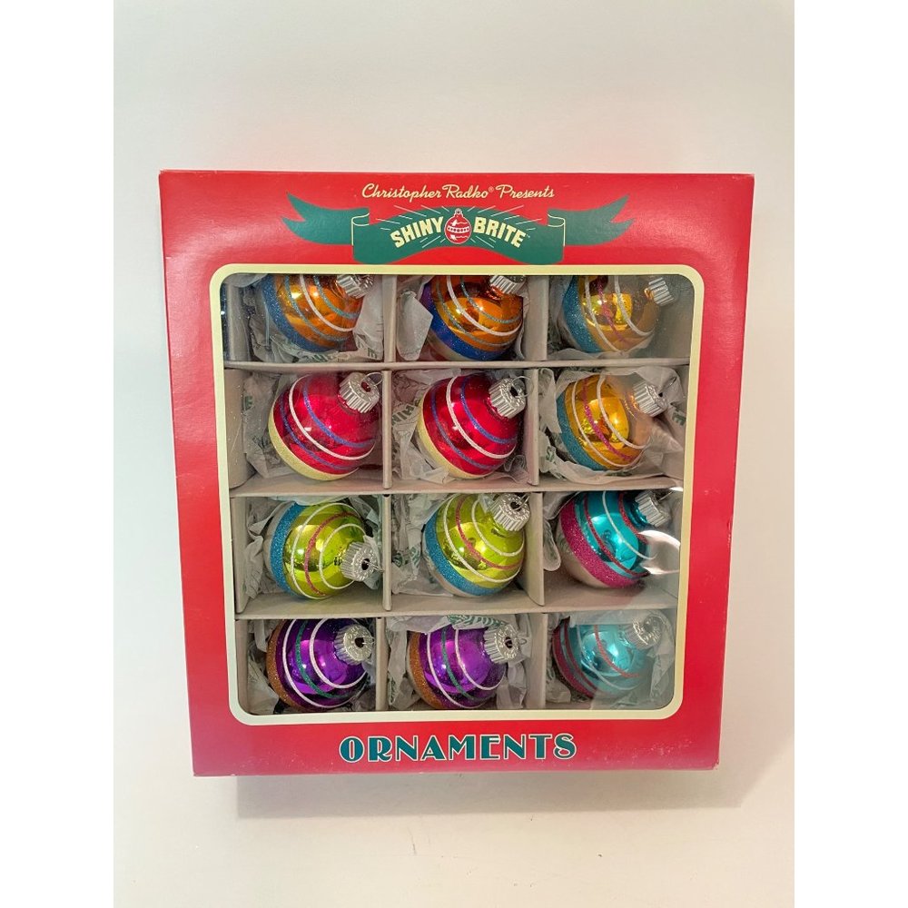 Christopher Radko Shiny Brite Ornaments 12 pieces 2" Multicolor Christmas Round